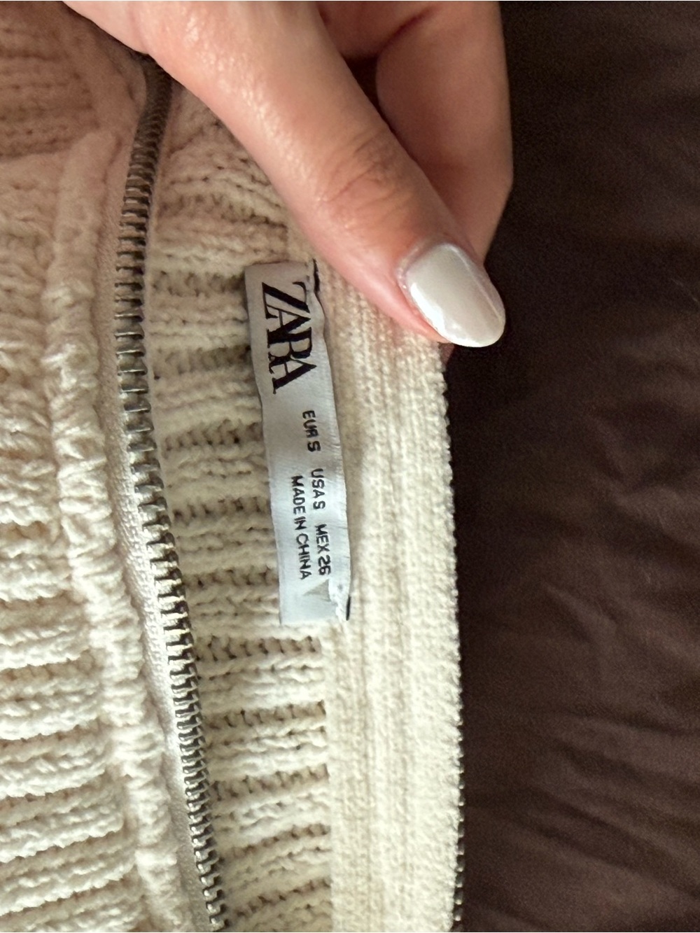 Zara Off-Shoulder Ribbed Cream Sweater - Picture 3 of 3
